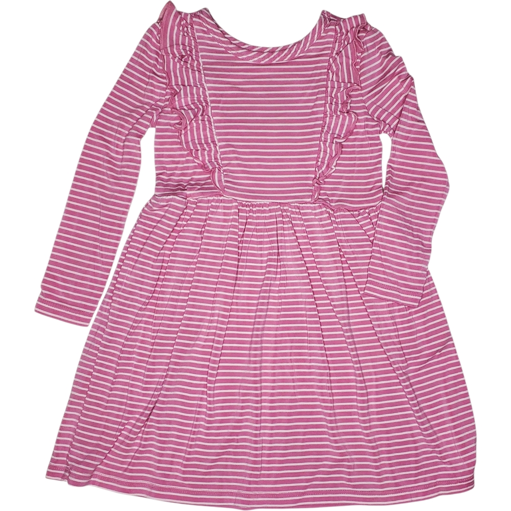 Play by Little Sleepies Dress Long-sleeve Ruffled Pink|White Striped Toddler 3T